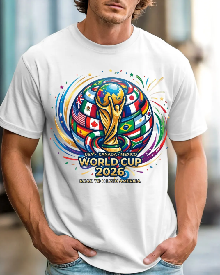 World Cup 2026 Trophy Globe Football T-shirt | Soccer Flags Design