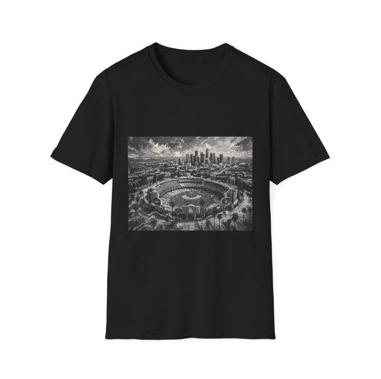 City Aerial of Los Angeles Dodgers Baseball Stadium T-Shirt Urban Sports Stadium Skyline