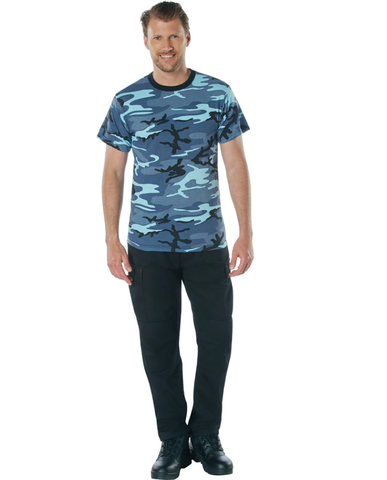 Sky Blue Camouflage Short Sleeve T-Shirt