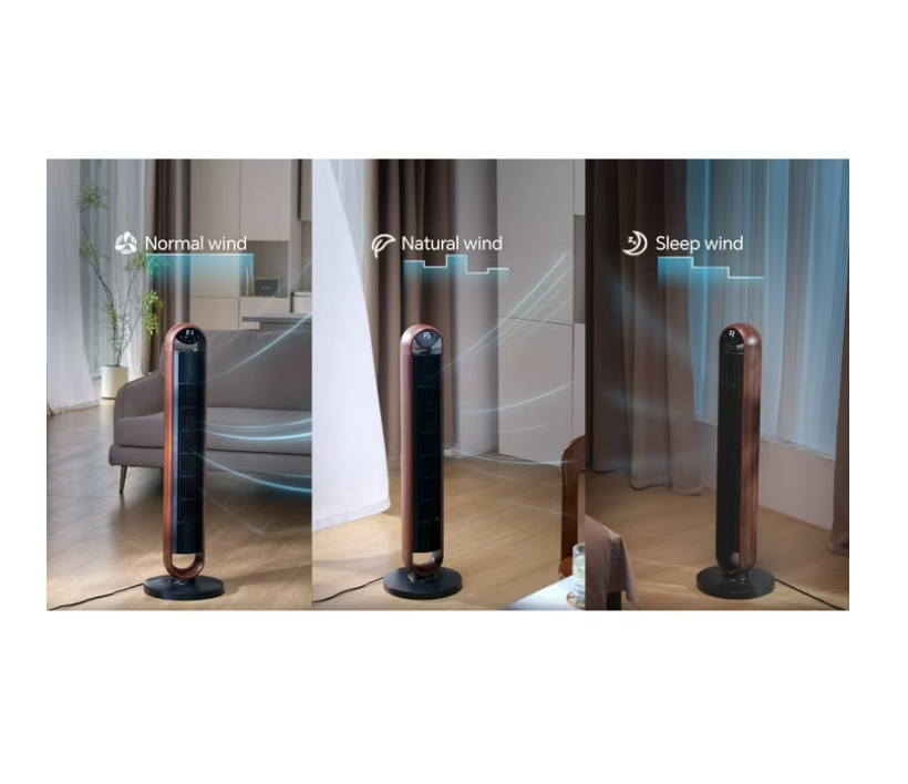 Better Homes & Gardens 40'' 5-Speed Oscillating Tower Fan with Remote Control, 3 Wind Modes, 12H Timer, Walnut & Black