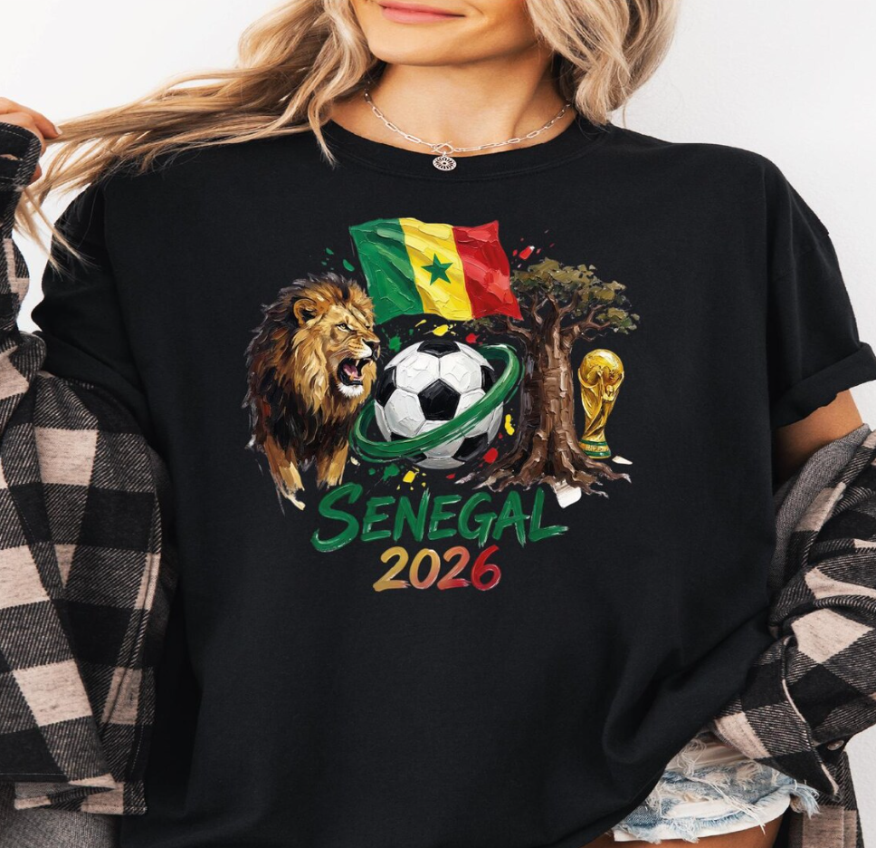 Senegal 2026 Shirt, Africa Soccer Tee, World Cup Football T-Shirt, Lion Graphic Senegal Flag Shirt, FIFA Fan Gift