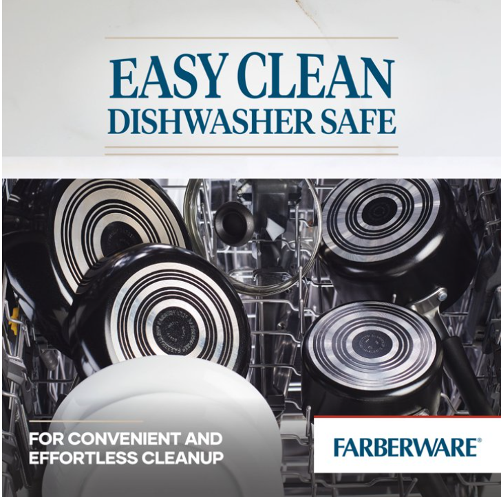 Farberware Easy Clean 22 Pcs Nonstick Cookware Set Includes Griddle Pan and Cooking Tools, Dishwasher Safe, Black