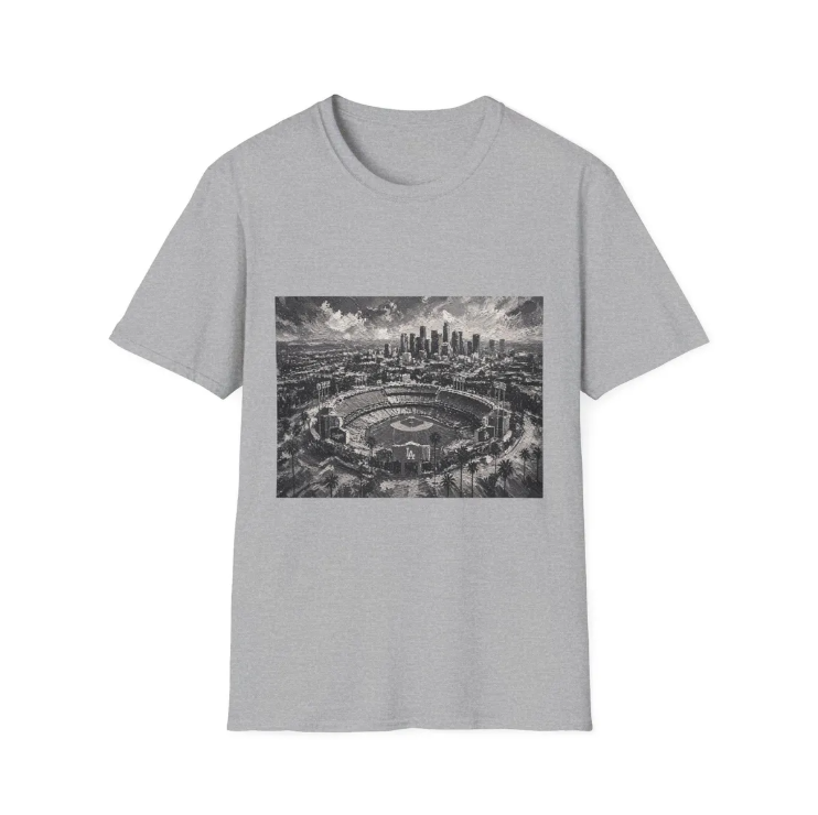 City Aerial of Los Angeles Dodgers Baseball Stadium T-Shirt Urban Sports Stadium Skyline