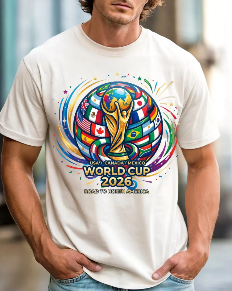World Cup 2026 Trophy Globe Football T-shirt | Soccer Flags Design