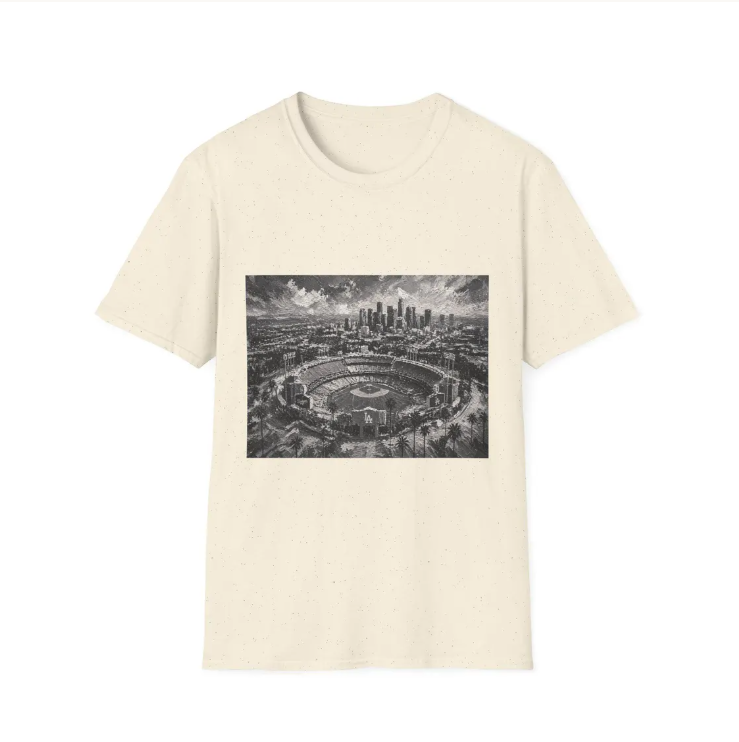 City Aerial of Los Angeles Dodgers Baseball Stadium T-Shirt Urban Sports Stadium Skyline