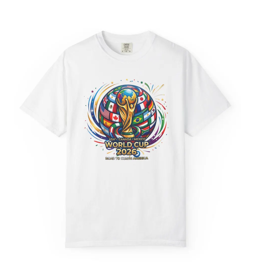 World Cup 2026 Trophy Globe Football T-shirt | Soccer Flags Design
