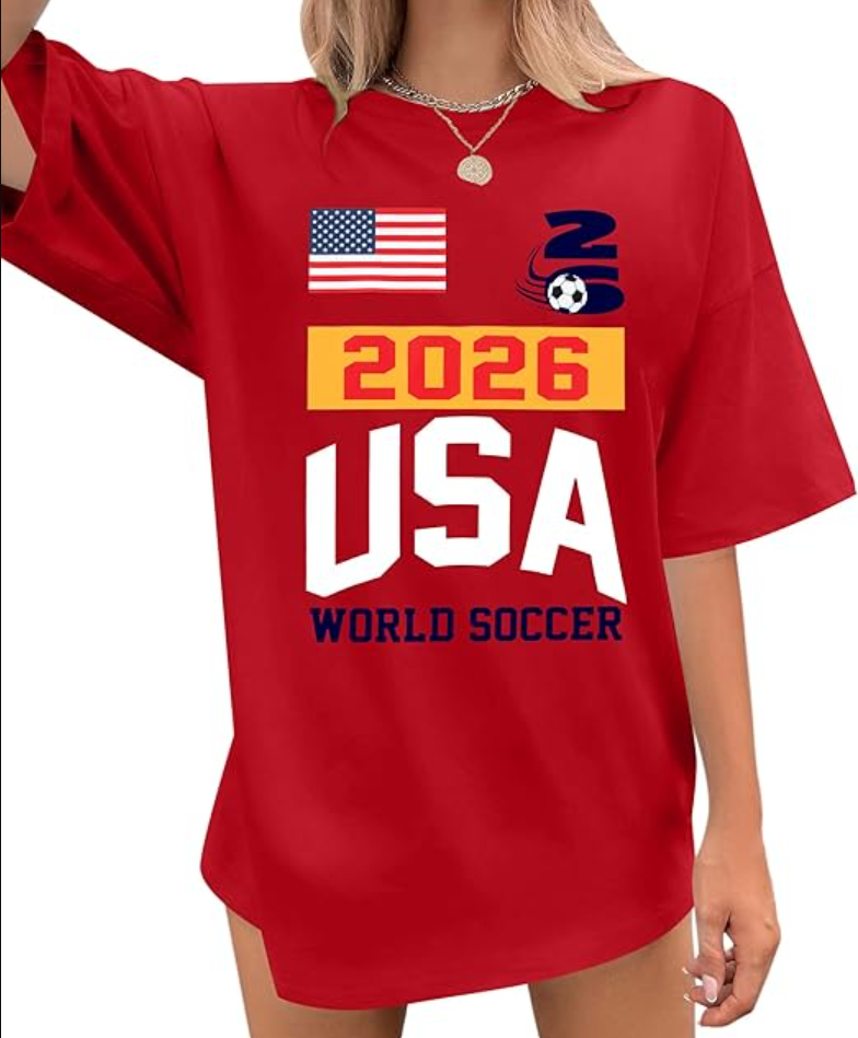 Soccer Cup 2026 Shirt Women USA Football T-Shirt Game Day Graphic Shirts Oversized World Cup Fans Short Sleeve Tops