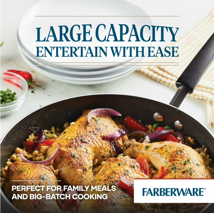 Farberware Easy Clean 22 Pcs Nonstick Cookware Set Includes Griddle Pan and Cooking Tools, Dishwasher Safe, Black