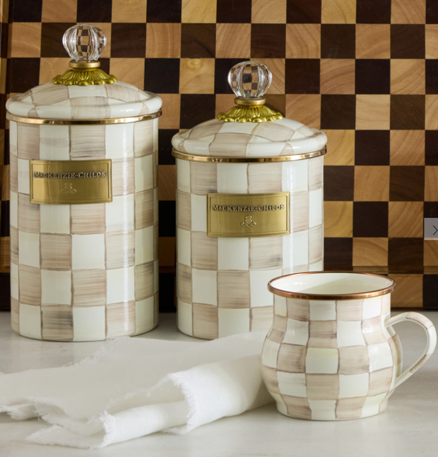 MacKenzie-Childs Mocha Check Canister - Small