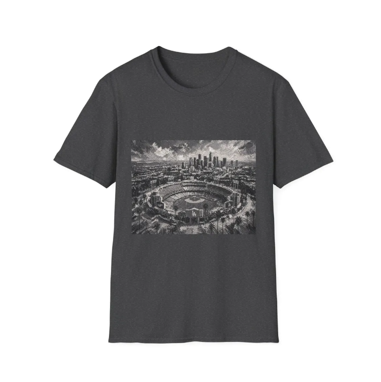 City Aerial of Los Angeles Dodgers Baseball Stadium T-Shirt Urban Sports Stadium Skyline