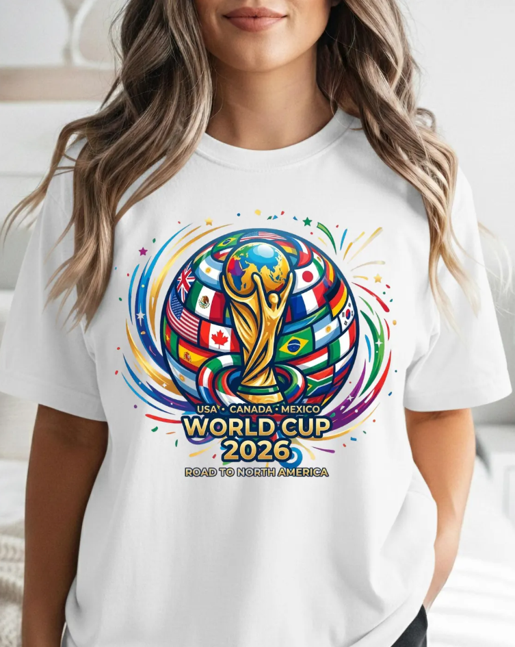 World Cup 2026 Trophy Globe Football T-shirt | Soccer Flags Design