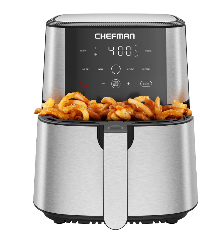 Chefman 6 Qt. Air Fryer 4 Functions w/ Touch Controls, HI-FRY Button, Stainless Steel