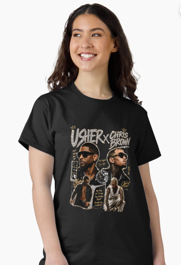 Chris Brown Usher PNG Bundle 90s Bootleg Rap Team Breezy Design R&B tour Kings Vintage Usher Past Present Future Tour Merch Classic T-Shirt