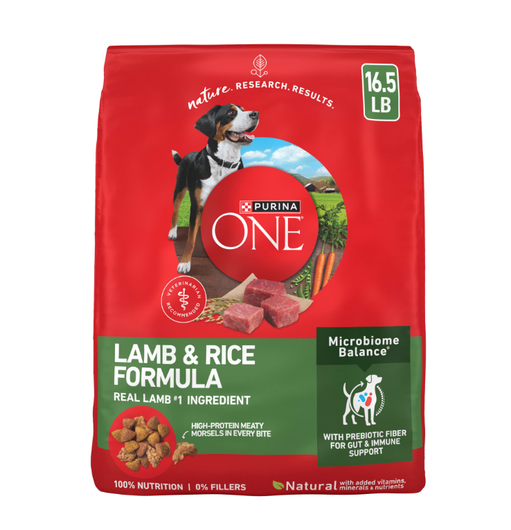 Purina One Dry Dog Food High Protein Microbiome Balance, Real Lamb & Rice, 16.5 lb Bag