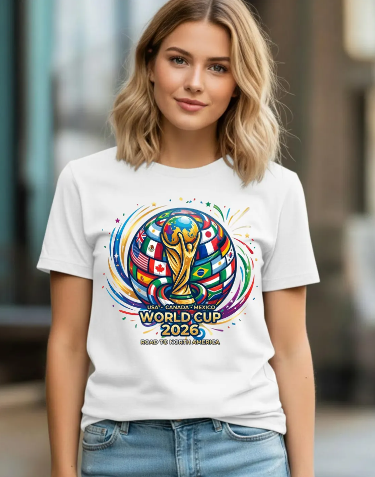World Cup 2026 Trophy Globe Football T-shirt | Soccer Flags Design