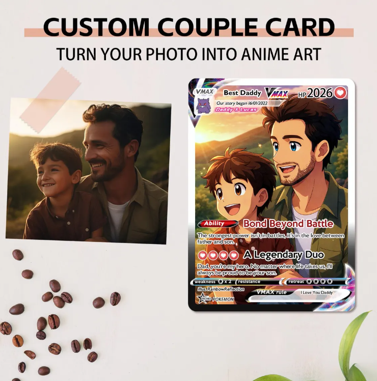 Personalized Poke Family Card, Custom Anniversary & Kid Card, Gift for Dad and Child, Gift for Him, Gift for Parents, Father's Day Gift