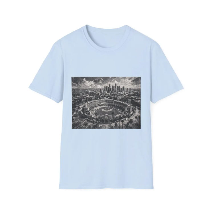 City Aerial of Los Angeles Dodgers Baseball Stadium T-Shirt Urban Sports Stadium Skyline