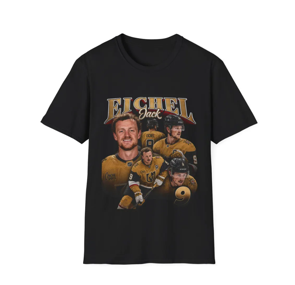 Jack Eichel Hockey Player Portrait T-Shirt Team Jersey Style, Vegas Golden Knights