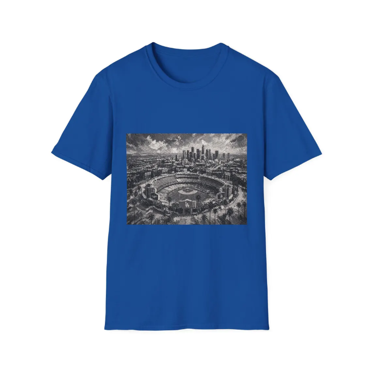 City Aerial of Los Angeles Dodgers Baseball Stadium T-Shirt Urban Sports Stadium Skyline