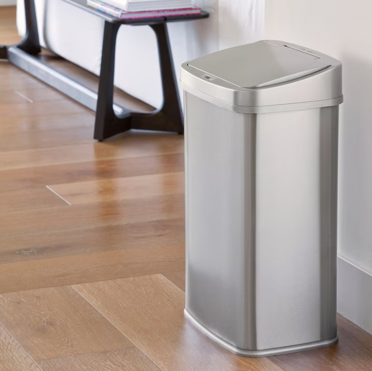 Ninestars Automatic Kitchen Trash Can, 13 Gallon Stainless Steel, Motion Sensor, Soft Close Lid Garbage Bin, Silver