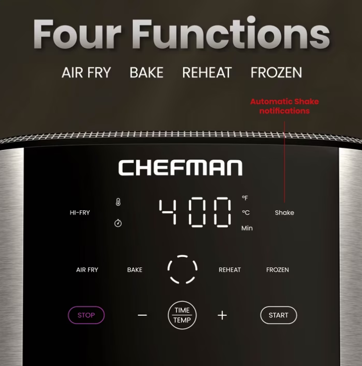 Chefman 6 Qt. Air Fryer 4 Functions w/ Touch Controls, HI-FRY Button, Stainless Steel