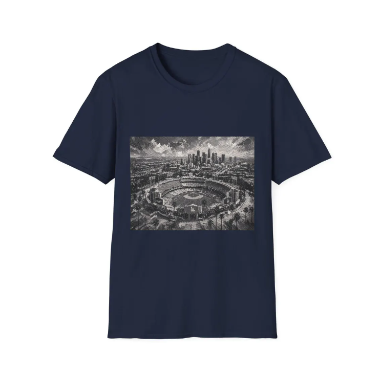 City Aerial of Los Angeles Dodgers Baseball Stadium T-Shirt Urban Sports Stadium Skyline