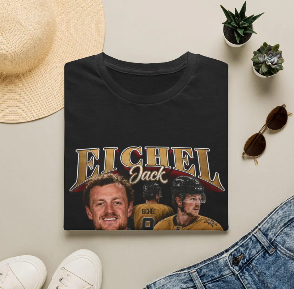 Jack Eichel Hockey Player Portrait T-Shirt Team Jersey Style, Vegas Golden Knights
