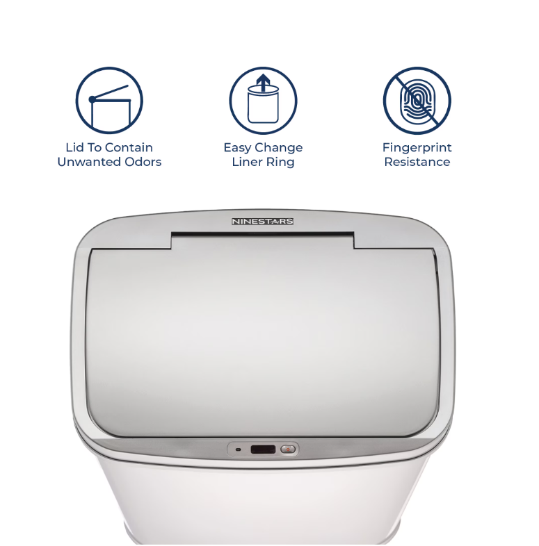 Ninestars Automatic Kitchen Trash Can, 13 Gallon Stainless Steel, Motion Sensor, Soft Close Lid Garbage Bin, Silver