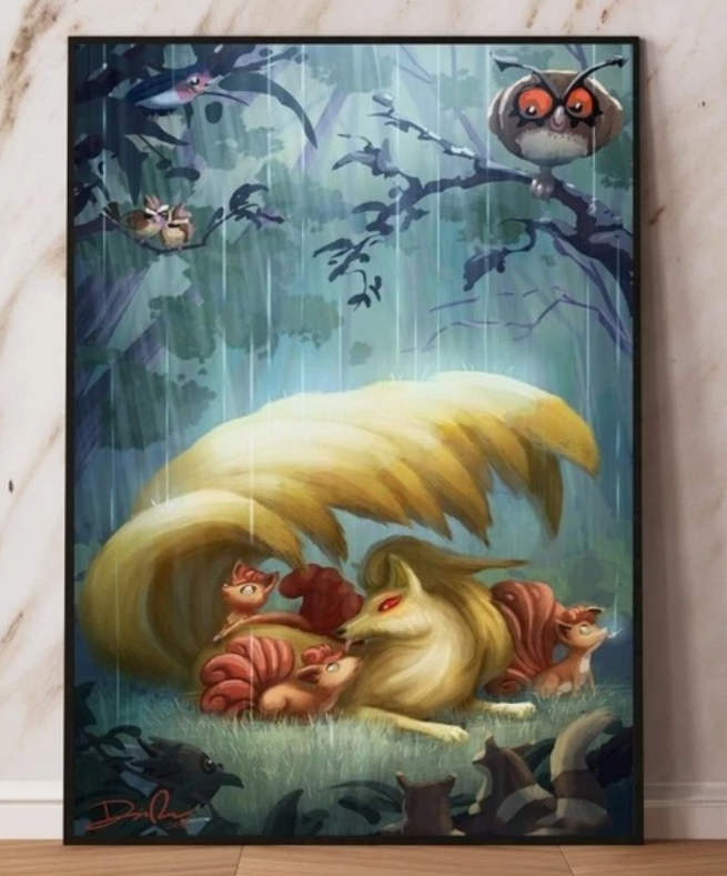 Ninetails PokeArt Canvas Poster Anime wall Art home decor