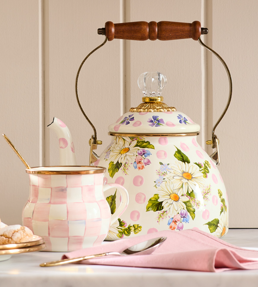 MacKenzie-Childs Wildflowers Tea Kettle - 3-Qt.- Pink