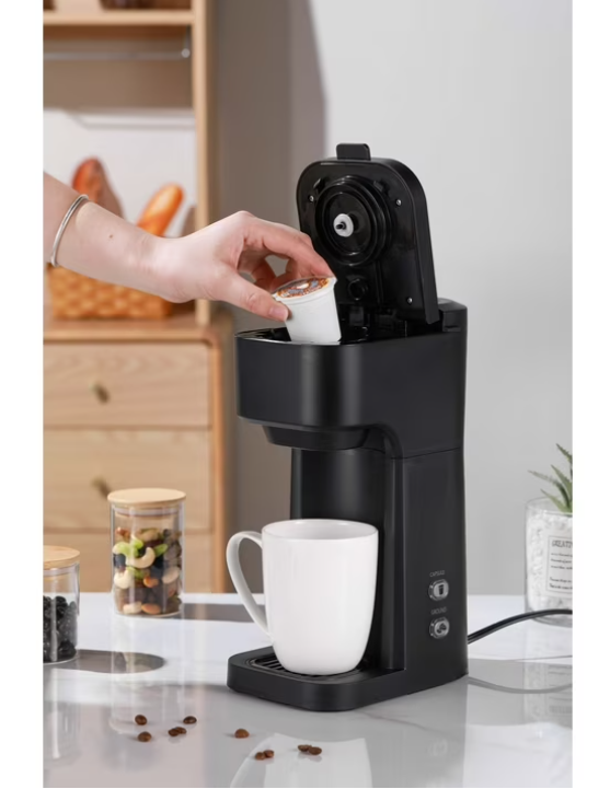 Mainstays Black Matte Dual Brew Coffee Maker, Single Serve, Auto Shutoff, 14 oz Reservoir