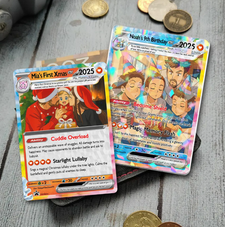 Personalized Father's Day Pokemon Card, Custom Birthday Photo Art Card, Wedding & Anniversary Photo to Holo Card, Gift For Dad, New Dad Gift