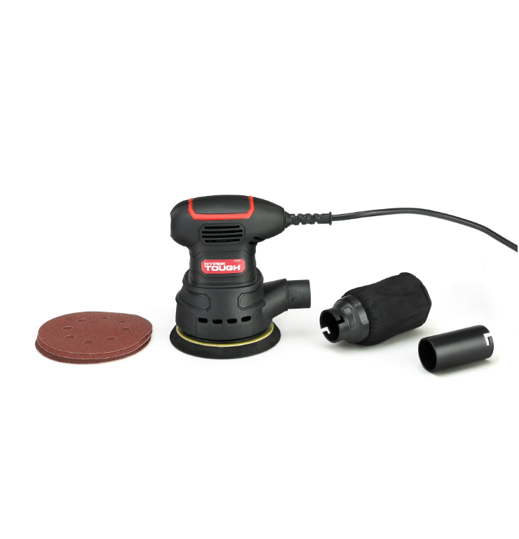 Hyper Tough 2.5 Amp Corded 5 inch Orbital Sander with Dust Bag, Vacuum Hose Adapter & 3 Sanding Sheets, New Condition