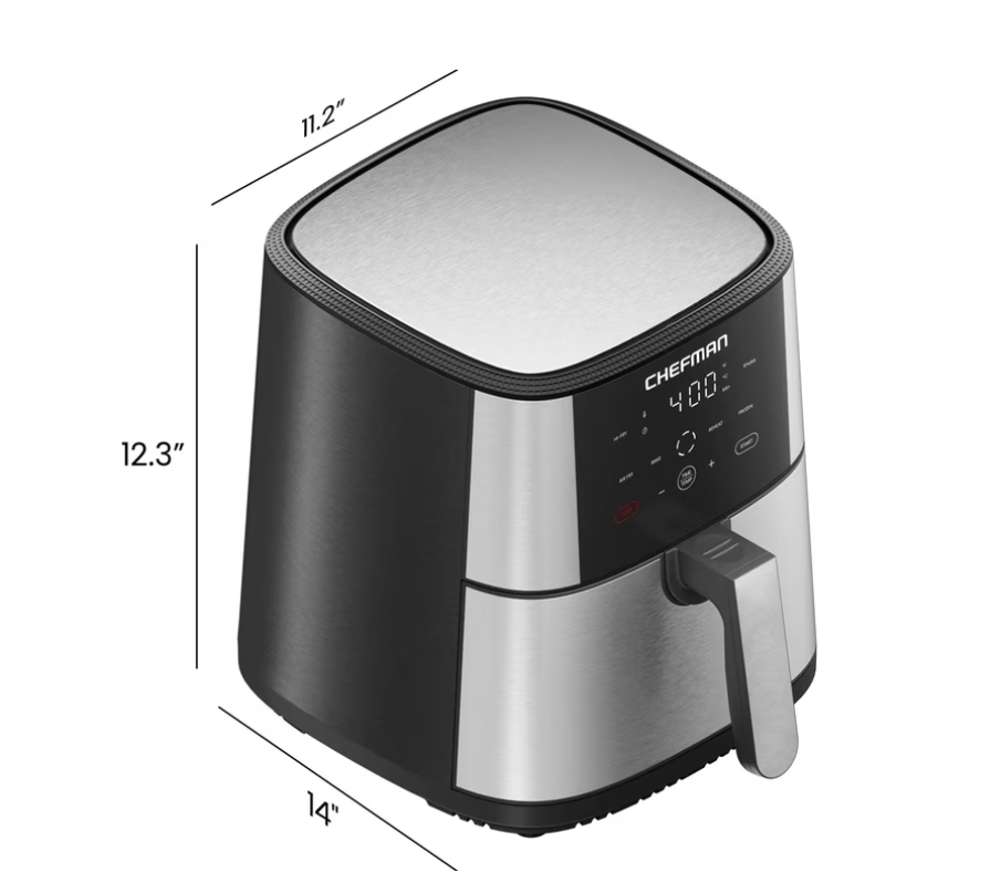 Chefman 6 Qt. Air Fryer 4 Functions w/ Touch Controls, HI-FRY Button, Stainless Steel