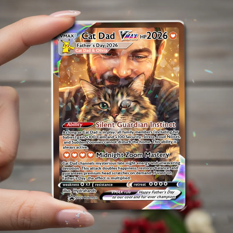 Custom Cat Dad Trading Card, Anime Style Pet Keepsake, Father's Day Gift