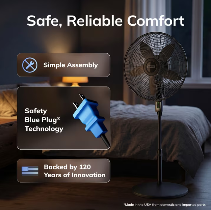 Lasko Cyclone Max 18" Oscillating Pedestal Fan with Remote, Adjustable Height and 4 Speeds for Whole Room Cooling, Black, S18605