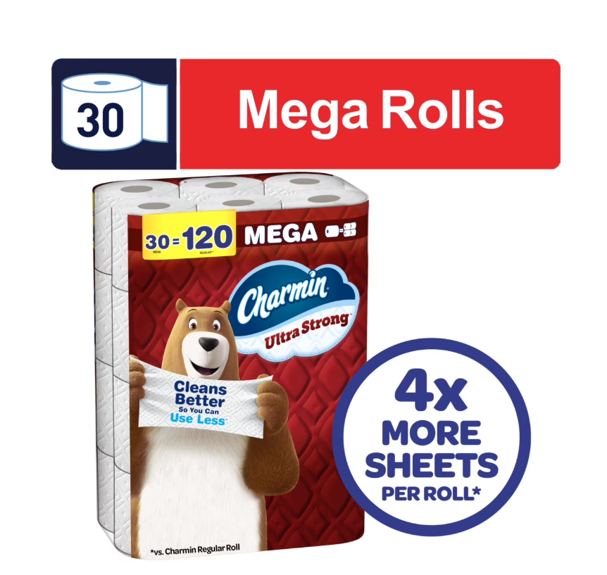Charmin Ultra Strong Toilet Paper 30 Mega Rolls, 220 Sheets Per Roll