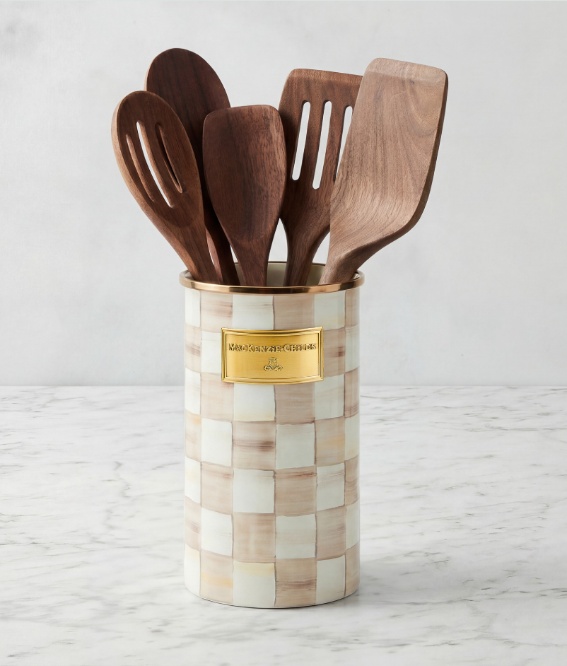 MacKenzie-Childs Mocha Check Utensil Holder