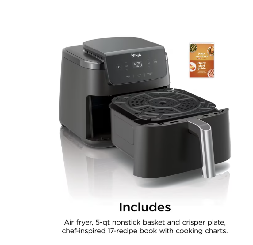 Ninja Air Fryer Pro XL 5-Qt, 3-in-1, 400°F Air Crisp Technology, Nonstick Crisper Plate, AF140 Black