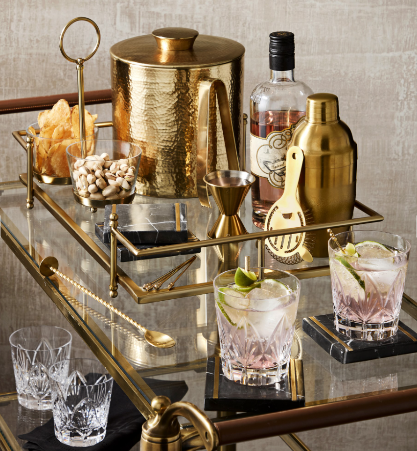 Williams Sonoma Antique Brass Ice Bucket with Tongs