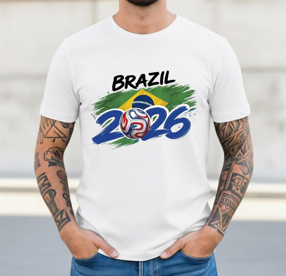 Brazil Soccer T-Shirt 2026 | Brazilian Football Fan Tee | Brazil Flag Brush Art Tee | Global Soccer 2026 Brazil Gift | Seleção Fan Apparel