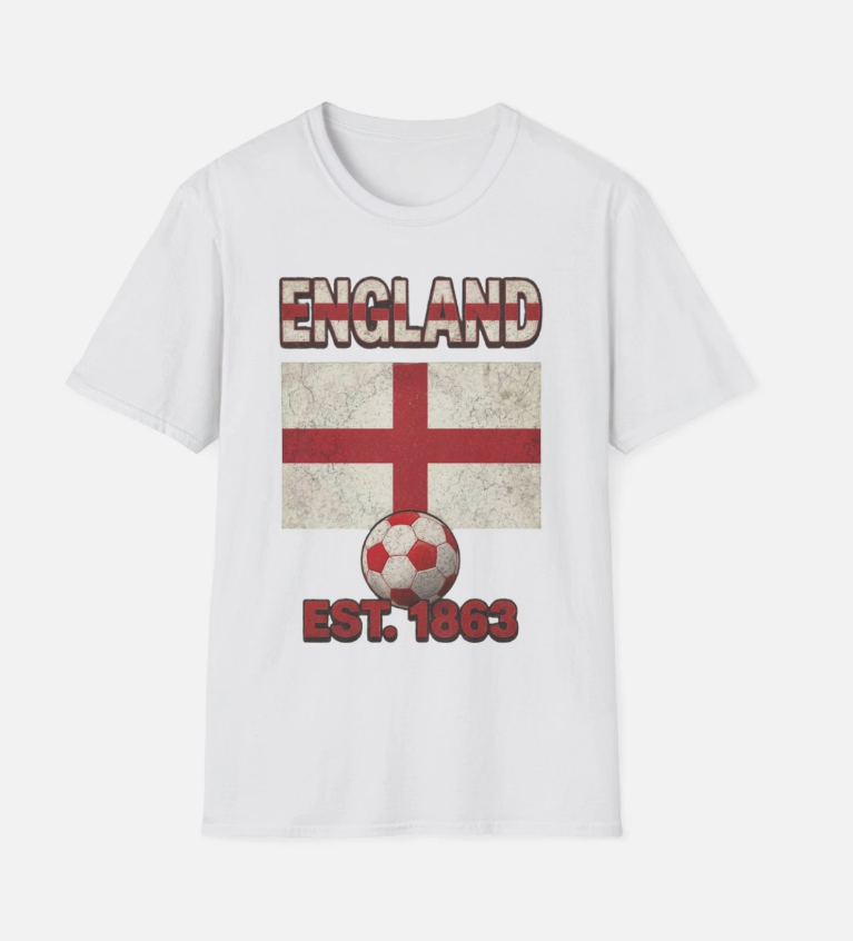 England Flag Football Soccer T-Shirt | Nations Heritage Collection | Vintage