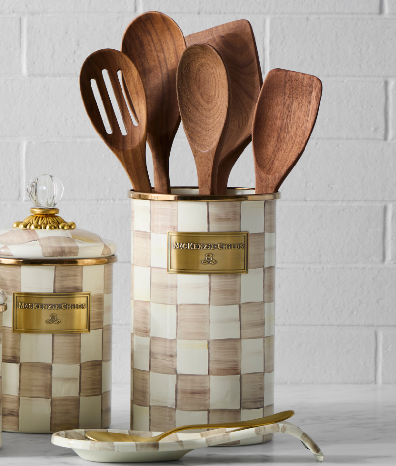 MacKenzie-Childs Mocha Check Utensil Holder
