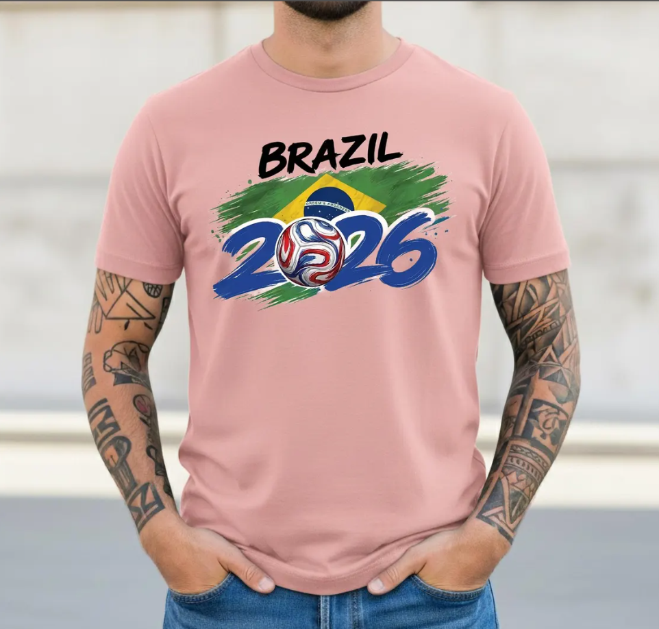 Brazil Soccer T-Shirt 2026 | Brazilian Football Fan Tee | Brazil Flag Brush Art Tee | Global Soccer 2026 Brazil Gift | Seleção Fan Apparel