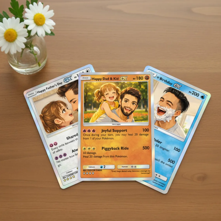 Custom Dad & Kid Trading Card, Personalized Father Child Gift, Family Keepsake Card, Custom Photo Trading Anime Card, Poke mon Cards