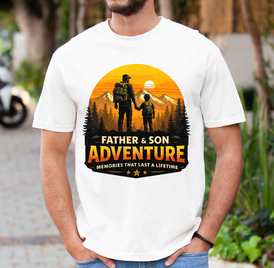 Father and Son Adventure Vintage Mountain Design – Father’s Day Camping Hiking Sublimation File, Outdoor Lover Gift for T-Shirt, Mug & Tumbler
