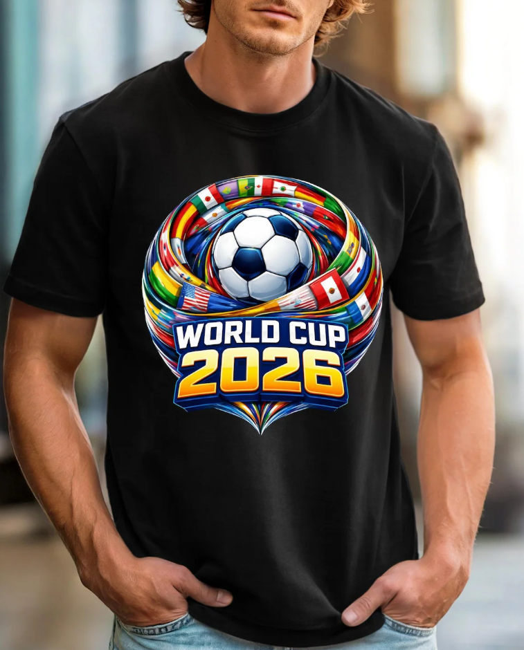 World Cup 2026 Soccer Ball with International Flags T-Shirt | Football Tournament Tee