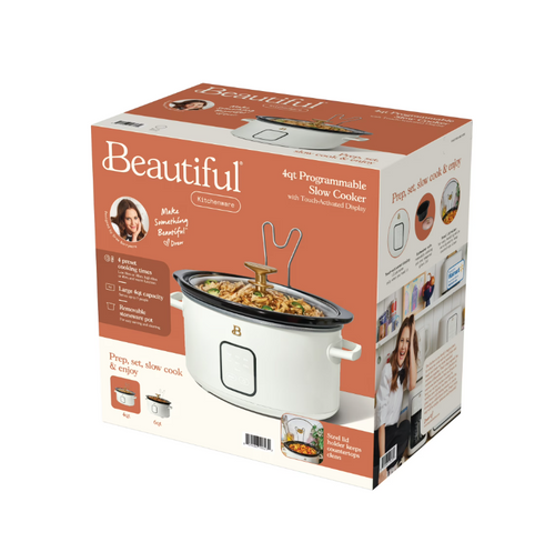 Beautiful 4Qt Slow Cooker with Touch-Activated Display, White Icing by Drew Barrymore