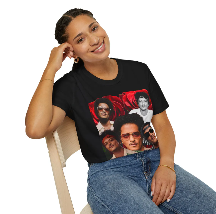 Retro Male Portrait Collage T-shirts/ Romantic Tour/Bruno Mars