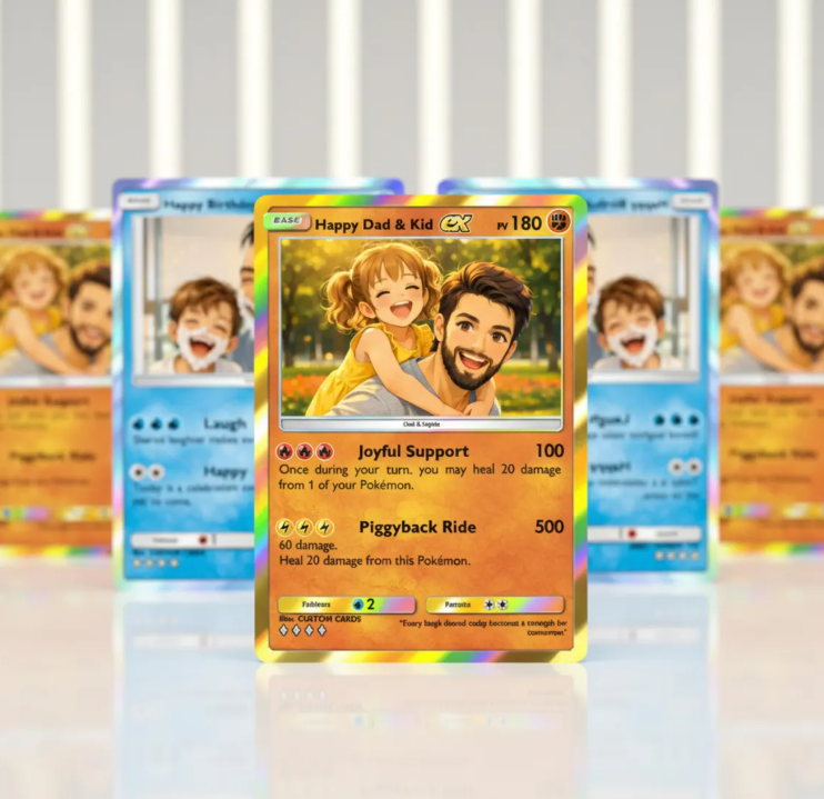 Custom Dad & Kid Trading Card, Personalized Father Child Gift, Family Keepsake Card, Custom Photo Trading Anime Card, Poke mon Cards